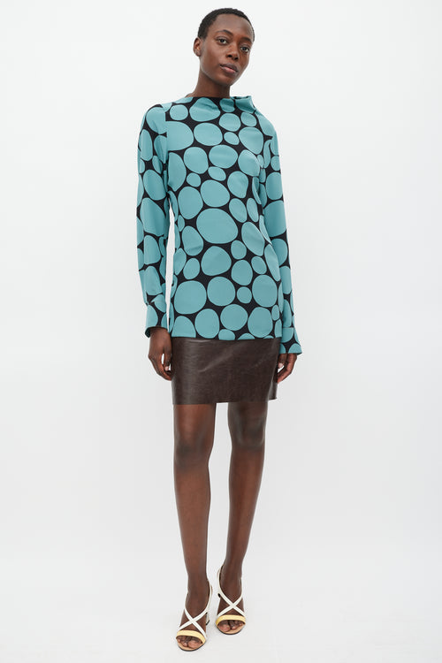 Marni Black & Blue Silk Dots Long Blouse