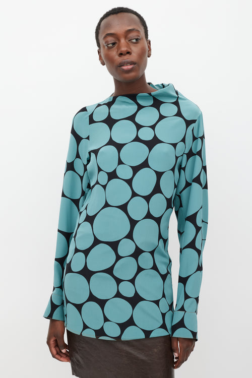 Marni Black & Blue Silk Dots Long Blouse