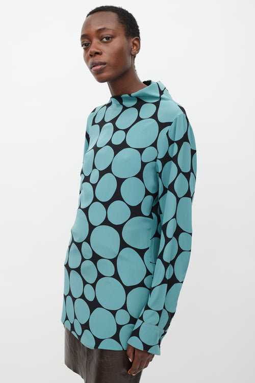 Marni Black & Blue Silk Dots Long Blouse