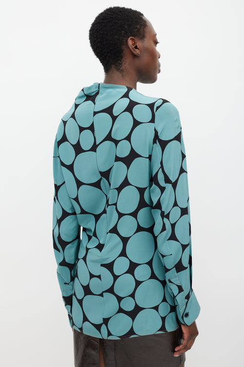 Marni Black & Blue Silk Dots Long Blouse