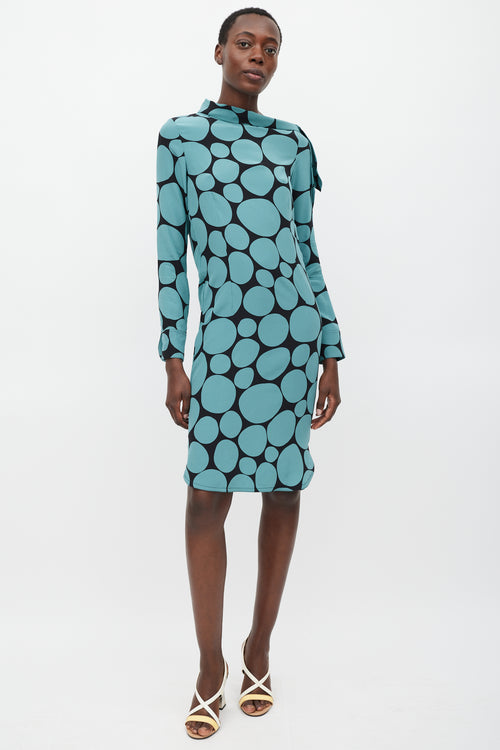 Marni Black & Blue Silk Dots Sheath Dress