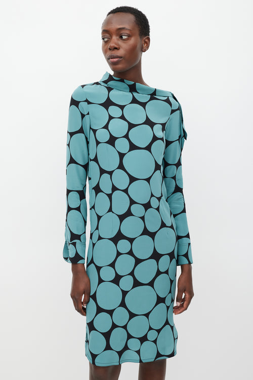 Marni Black & Blue Silk Dots Sheath Dress