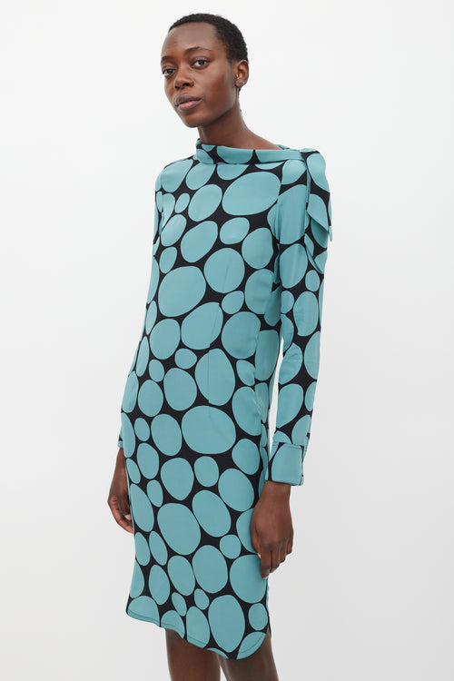 Marni Black & Blue Silk Dots Sheath Dress