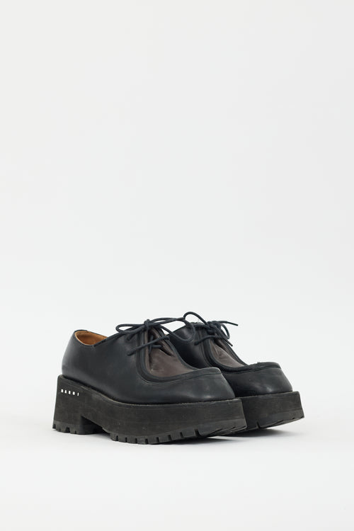 Marni Black & Brown Leather Lace-Up Platform Shoe