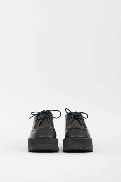 Marni Black & Brown Leather Lace-Up Platform Shoe