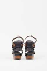 Marni Black Satin & Brown Wooden Platform Sandal