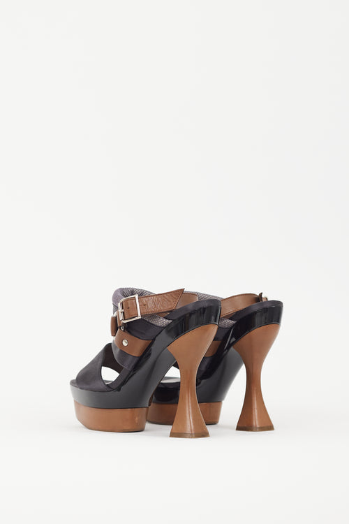 Marni Black Satin & Brown Wooden Platform Sandal