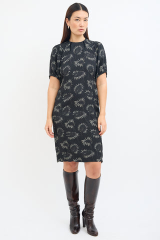 Marni Black & Grey Floral Midi Dress