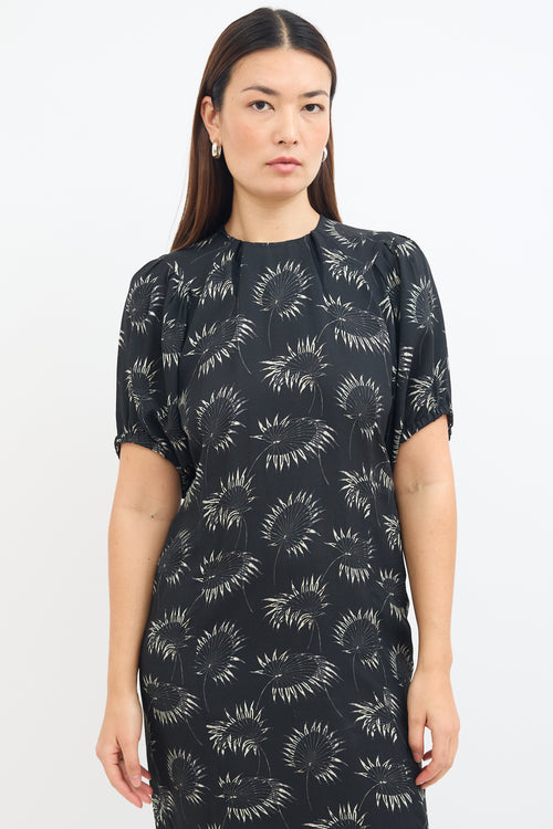 Marni Black & Grey Floral Midi Dress