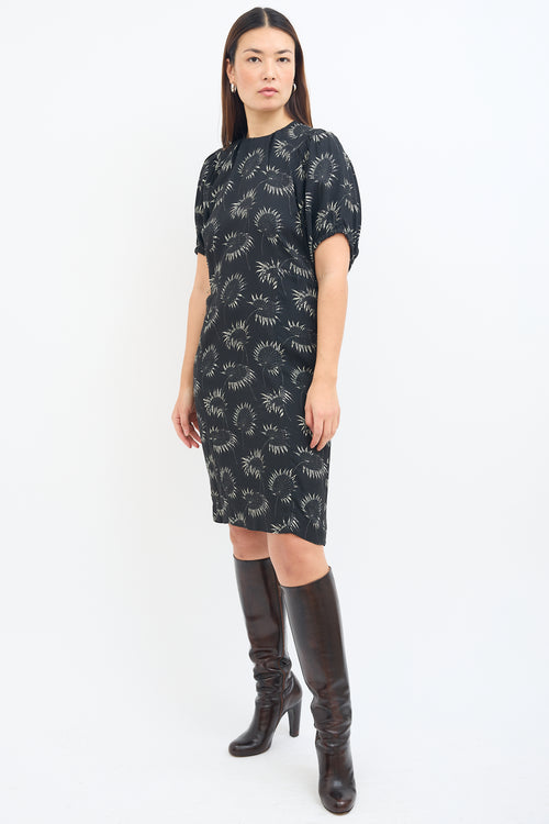 Marni Black & Grey Floral Midi Dress