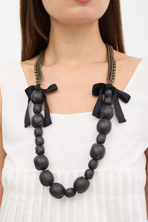 Marni Black Leather Chain Link Beaded Necklace