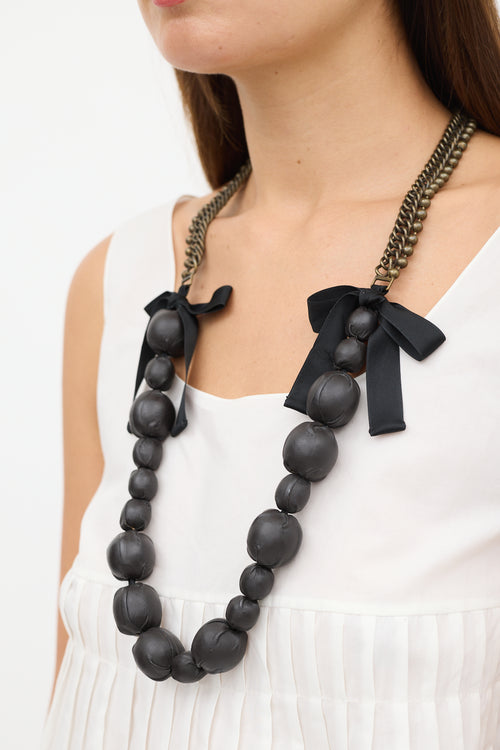 Marni Black Leather Chain Link Beaded Necklace