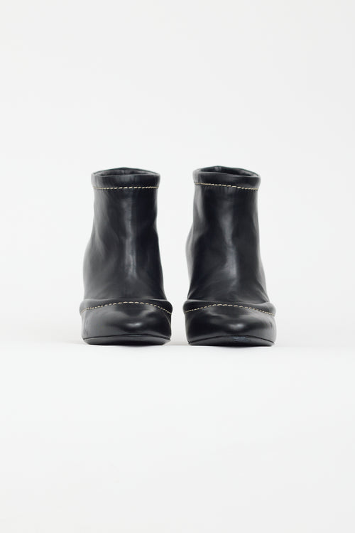 Marni Black Leather Contrast Stitch Heeled Boot