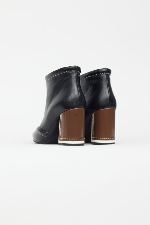 Marni Black Leather Contrast Stitch Heeled Boot