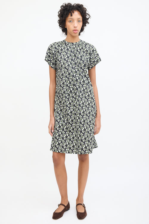 Marni Black & Multi Cotton Floral Midi Dress