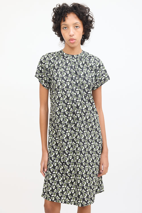 Marni Black & Multi Cotton Floral Midi Dress