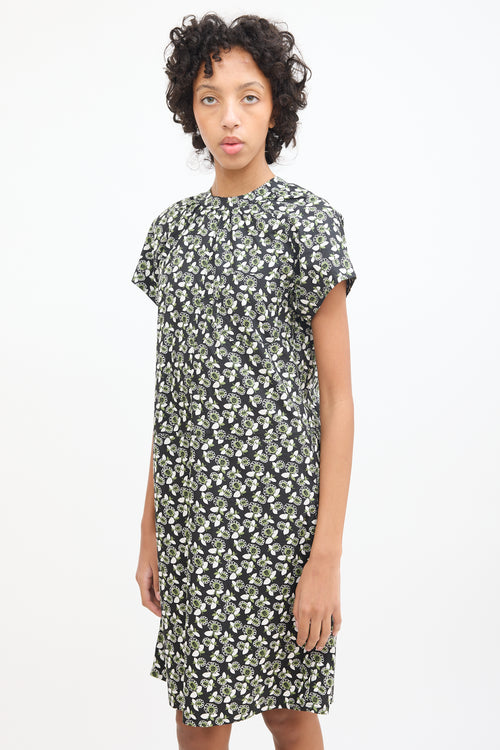 Marni Black & Multi Cotton Floral Midi Dress