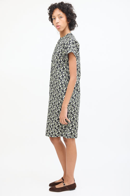 Marni Black & Multi Cotton Floral Midi Dress