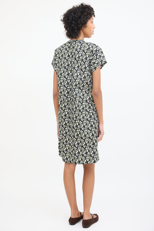 Marni Black & Multi Cotton Floral Midi Dress