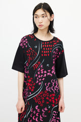 Marni Black & Multicolour Floral T-Shirt Dress