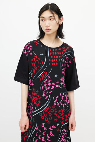 Marni Black & Multicolour Floral T-Shirt Dress