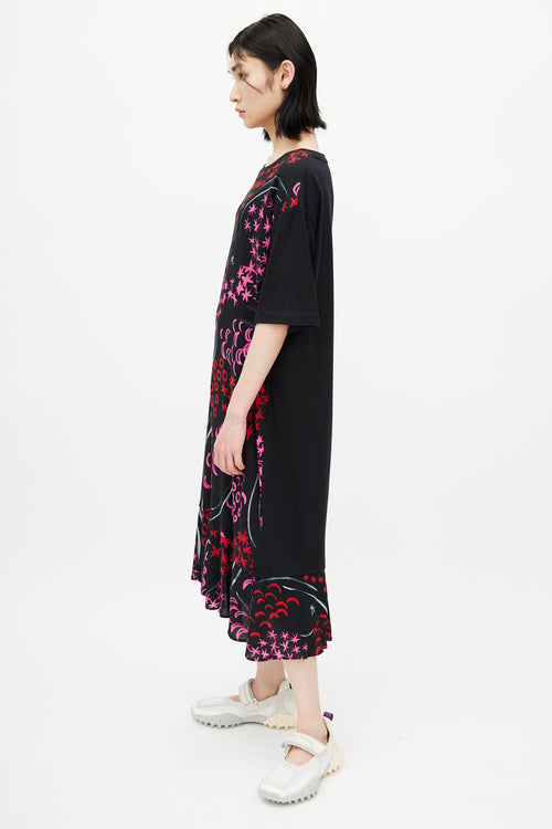 Marni Black & Multicolour Floral T-Shirt Dress