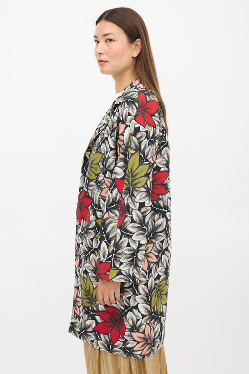 Marni Black & Multicolour Nylon Floral Coat