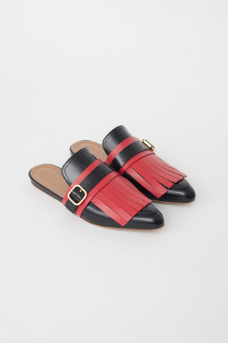 Marni Black & Red Kiltie Fringe Mule