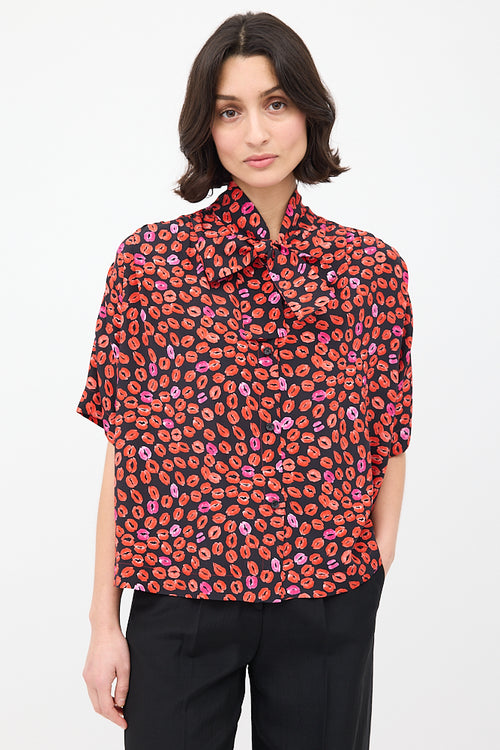 Marni Black & Red Silk Printed Short Sleeve Shirt