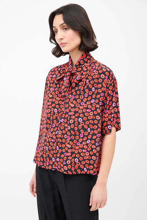 Marni Black & Red Silk Printed Short Sleeve Shirt