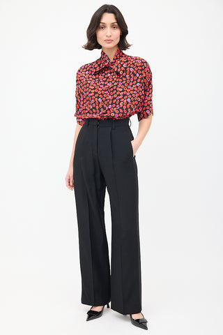 Marni Black & Red Silk Printed Short Sleeve Shirt