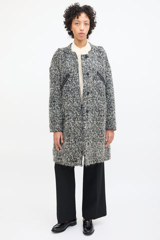 Marni Black & White Wool Boucle Mid Length Coat