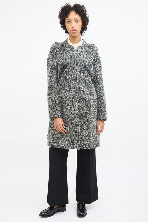 Marni Black & White Wool Boucle Mid Length Coat