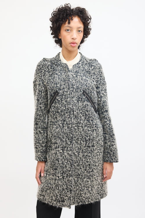 Marni Black & White Wool Boucle Mid Length Coat