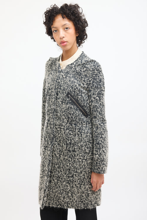 Marni Black & White Wool Boucle Mid Length Coat