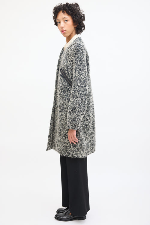 Marni Black & White Wool Boucle Mid Length Coat