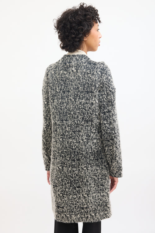 Marni Black & White Wool Boucle Mid Length Coat