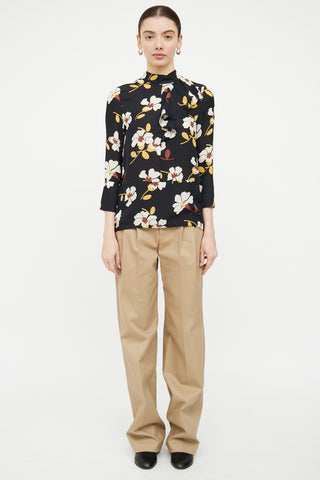 Marni Black & Multicolour Silk Floral Ruffled Top