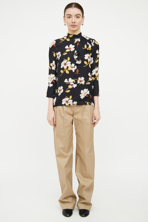 Marni Black & Multicolour Silk Floral Ruffled Top