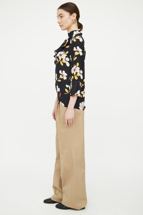 Marni Black & Multicolour Silk Floral Ruffled Top