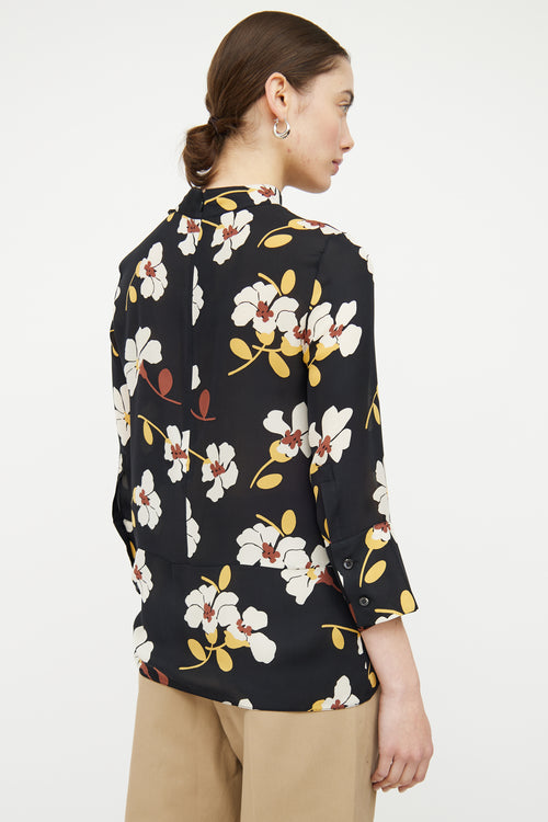 Marni Black & Multicolour Silk Floral Ruffled Top