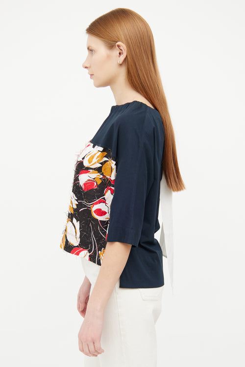 Marni Black & Multi Floral Print Short Sleeve Top