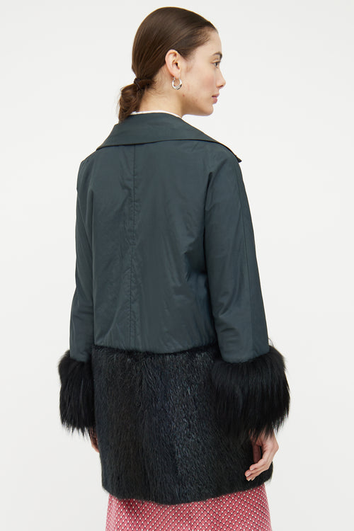 Marni Green & Black Fur Trim Coat