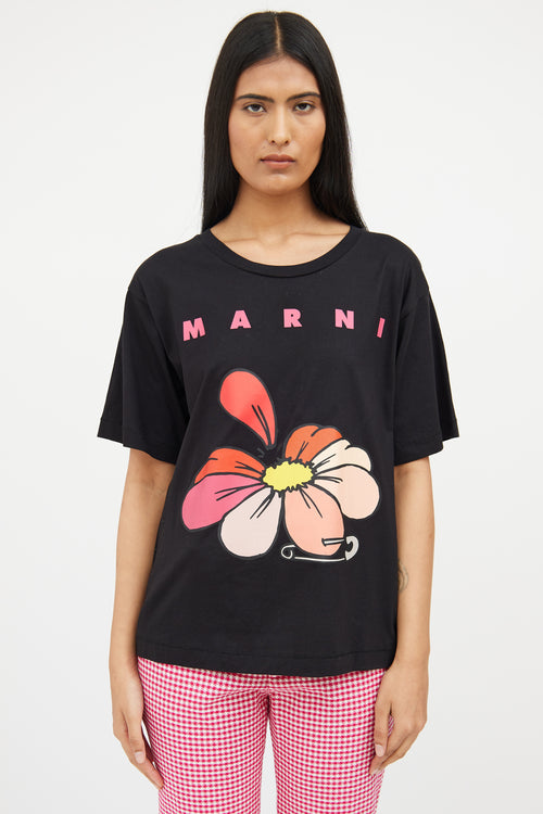 Marni Black & Pink Floral Graphic Top