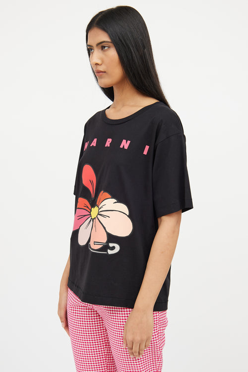 Marni Black & Pink Floral Graphic Top