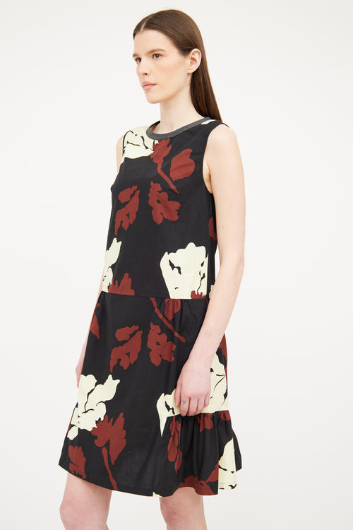 Marni Black Cotton Floral Pattern Dress