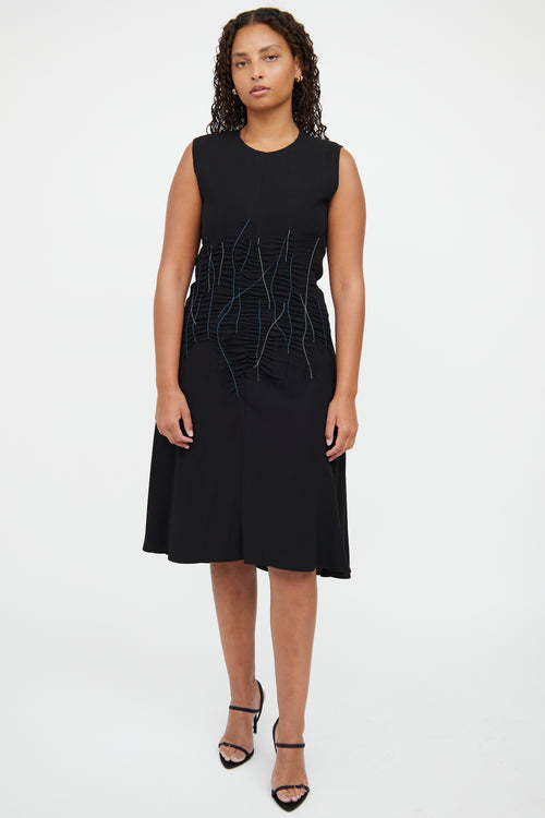 Marni Black & Blue Ruched Sleeveless Dress