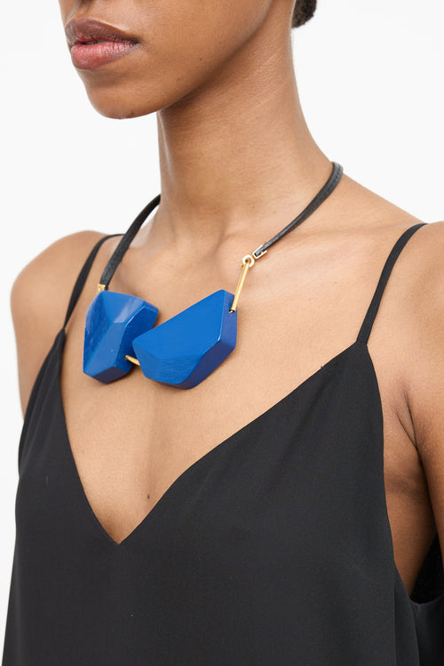 MarniLeather Wooden Pendant Necklace