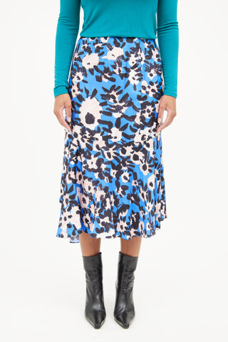 Marni Blue Pink Black Floral Print Skirt