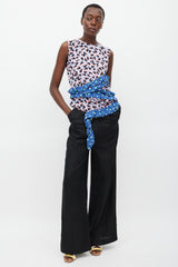 Marni Blue & Multi Silk Printed Ruffle Blouse